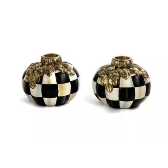MacKenzie-Childs Courtly Check Pumpkin Candlestick Holders - Picture 13 of 13